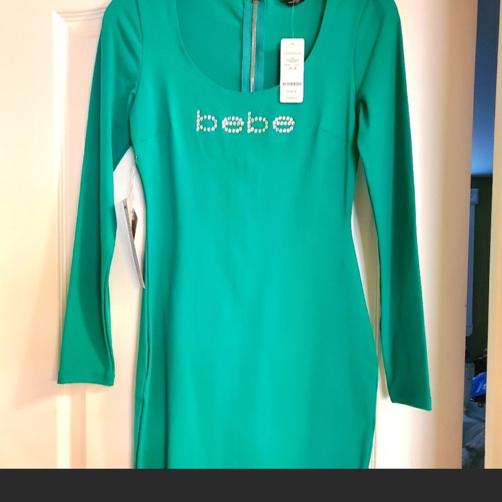 Bebe Crystal logo mini dress